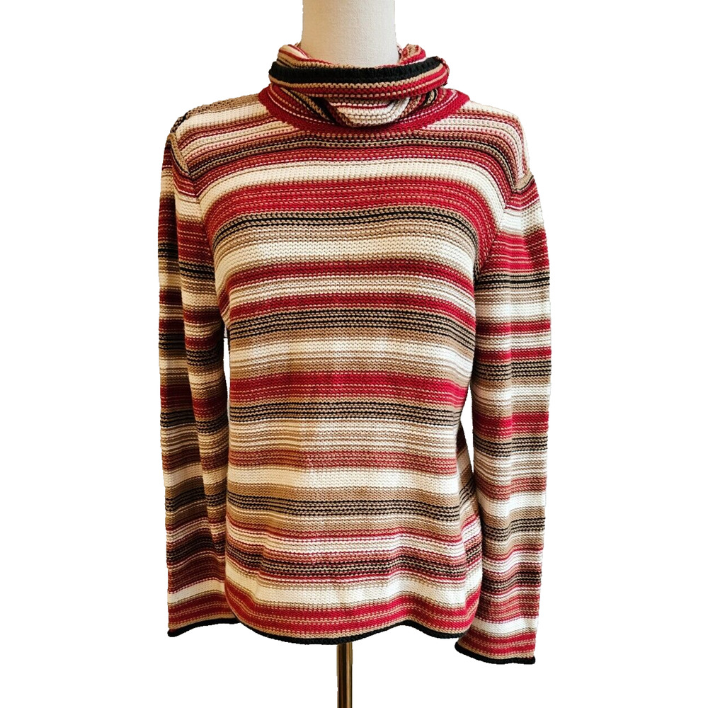 VTG Talbots Striped Turtleneck Sweater‎ Chunky Colorful 90s Y2K Medium Petite